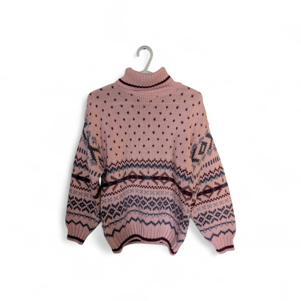 Vintage Lady Foot Locker Knit Sweater – Pink Fair Isle Pattern